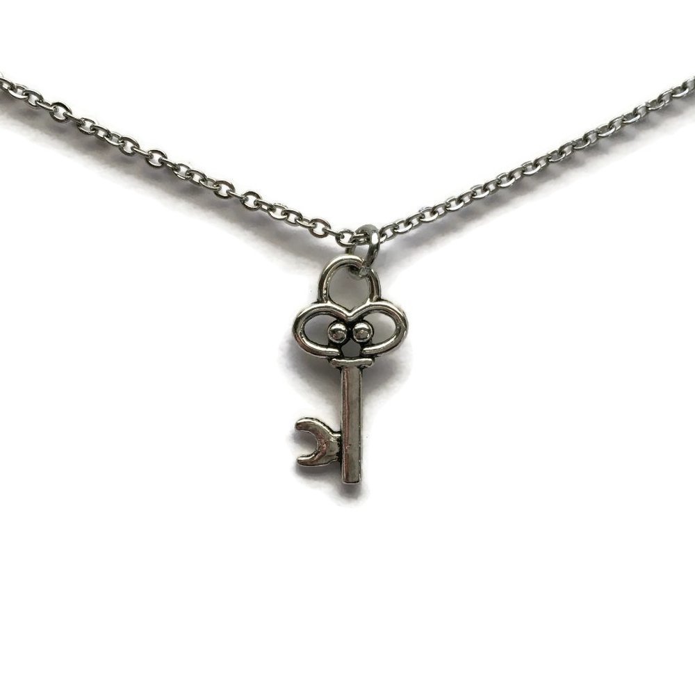 🗝️ Skeleton Key Necklace Tibetan Silver Charm Stainless Steel chain 4for$20
